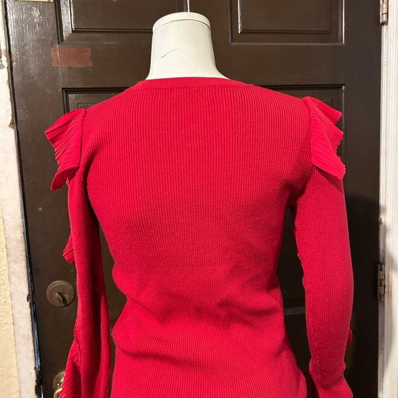 Red Ruffled Women's Blouse - Picture 2 of 3
